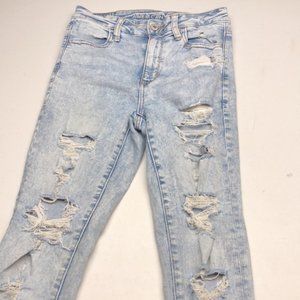 DISTRESSED LIGHTWASH AMERICAN EAGLE SUPER HIGH-RISE JEGGING 4/26x32 🦋